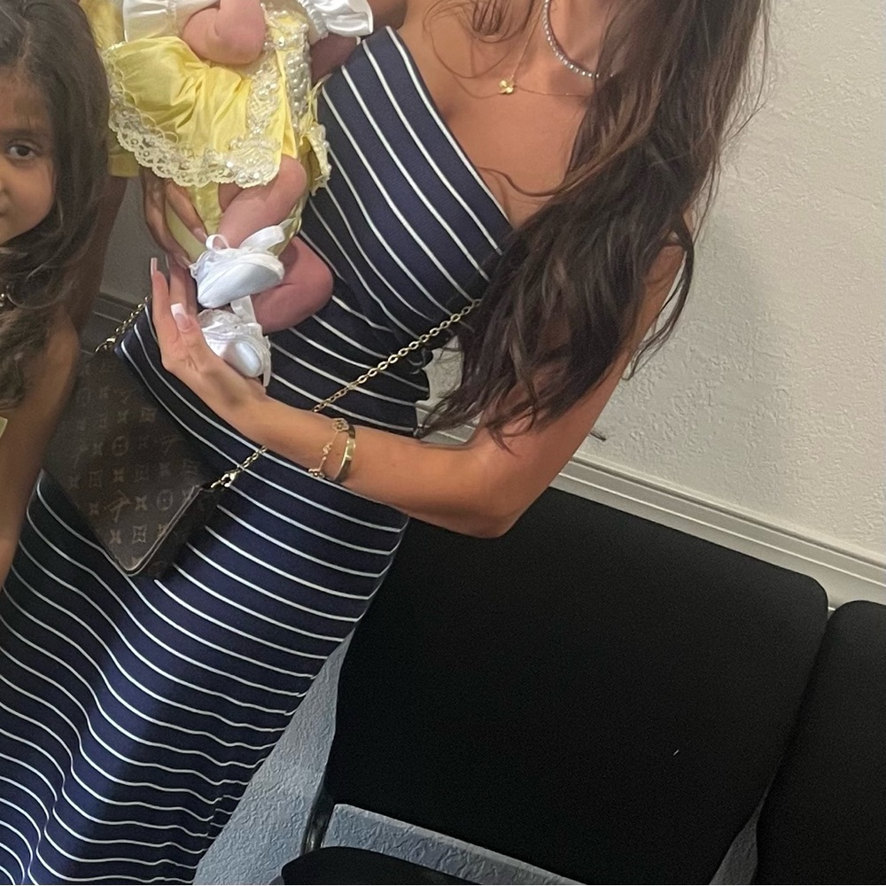 Blue white stripe maxi dress